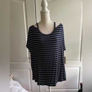 Stella & Dot Cold Shoulder Top, 1x, Navy and White NWT